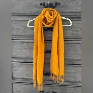 Jones New York Knit Scarf Golden Yellow Mustard Viscose Tassel Shawl Wrap